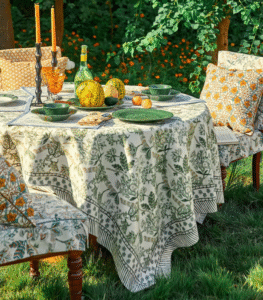 Molly Manor Green Floral Tablecloth – Farmhouse Style | Waterproof | Custom Sizes Available