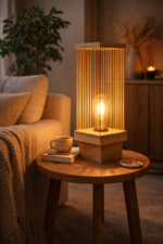 Unique Handmade Wooden Bedside Lamp – Bamboo & Antique Walnut Finish - Image 4