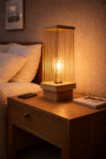 Unique Handmade Wooden Bedside Lamp – Bamboo & Antique Walnut Finish - Image 3