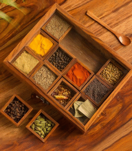 Handcrafted Wooden Spice Box with 12 Compartments & Spoon – Traditional Kitchen Organizer