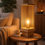 Unique Handmade Wooden Bedside Lamp – Bamboo & Antique Walnut Finish
