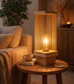 Unique Handmade Wooden Bedside Lamp – Bamboo & Antique Walnut Finish