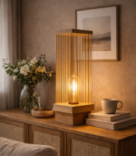 Unique Handmade Wooden Bedside Lamp – Bamboo & Antique Walnut Finish - Image 2