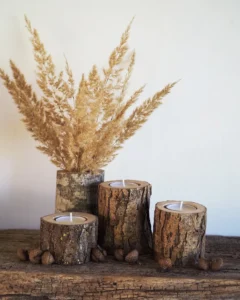 mahogany Wood Candle Holders – Set of 3, Rustic Charm & Cozy Home Decor - Image 2
