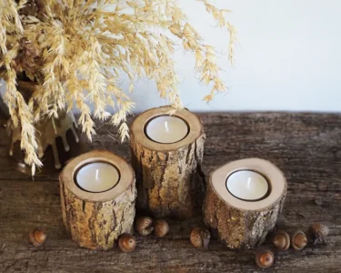 mahogany Wood Candle Holders – Set of 3, Rustic Charm & Cozy Home Decor - Image 5